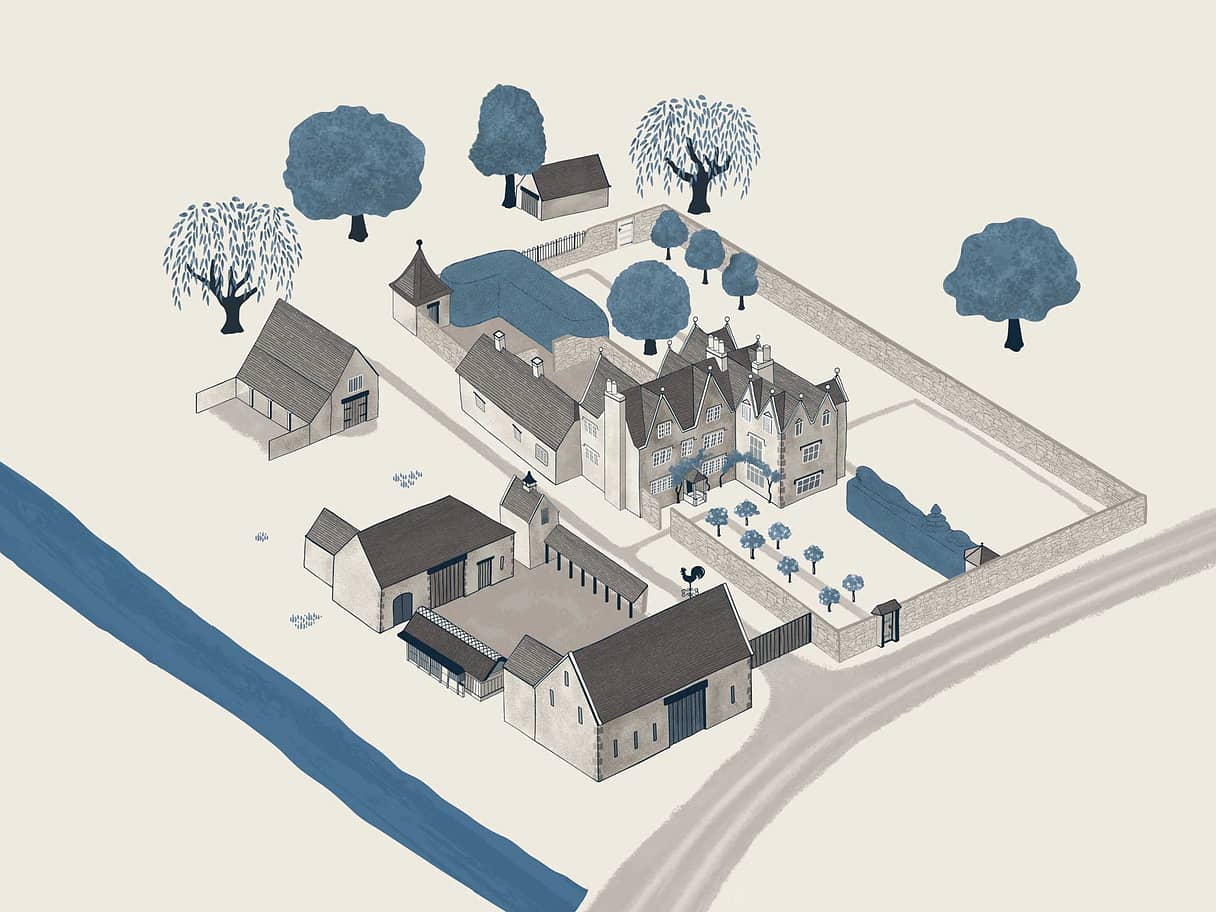 elmscott-Manor-summer-residence-of-William-Morris-Site-map-illustration-by-Kati-Lacey