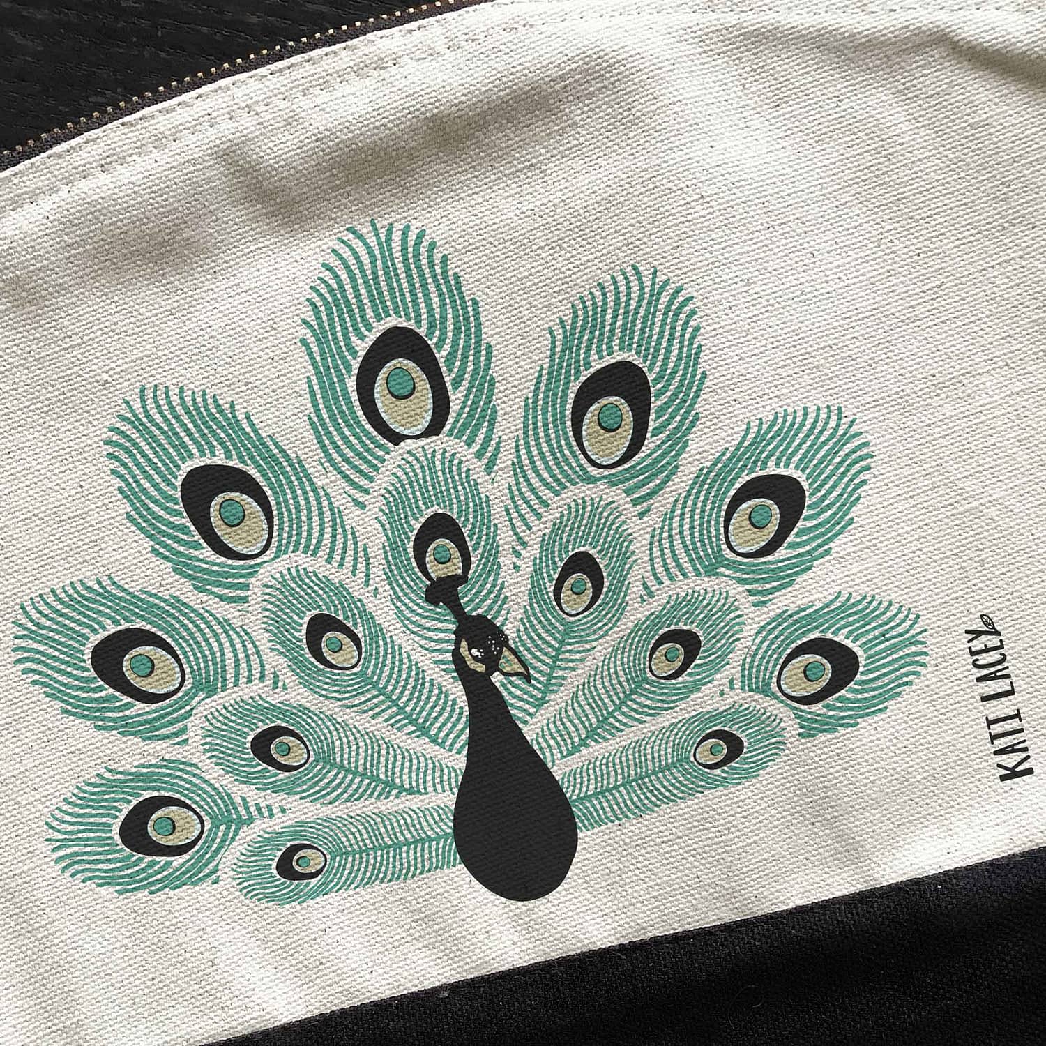 Peacock on pouch-washbag-toiletry bag-pencil case-make up bag-storage bag for travel-medication bag-pouch-luxury-eco-friendly cotton-sustainable