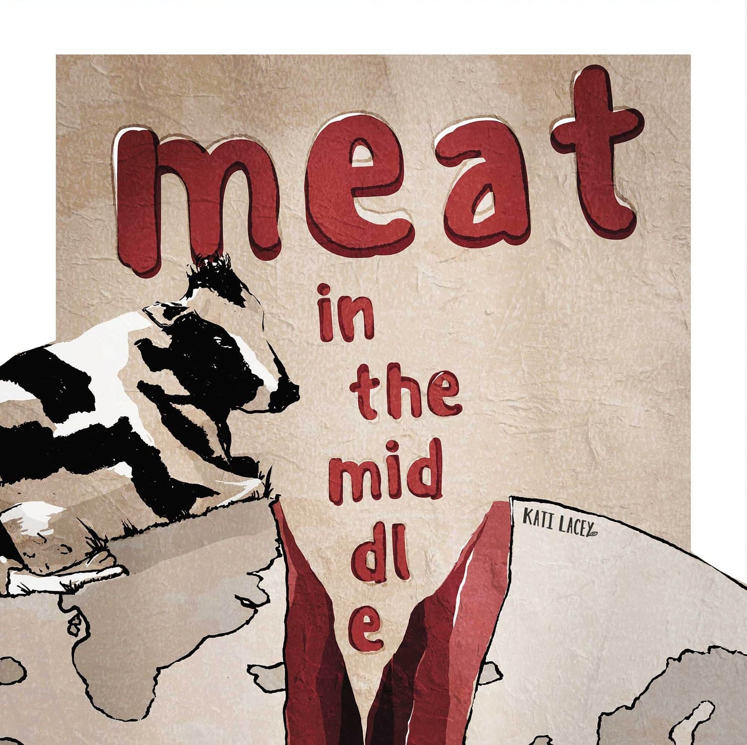 kati-lacey-meatinthemiddle-eat-less-meat-split-earth-planet-farmyard-animal-cow-poster