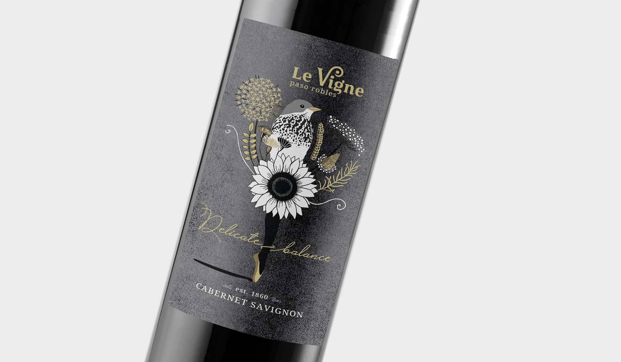 wine label randing design-organic farming-wild flowers-organic vineyard-delicate balance