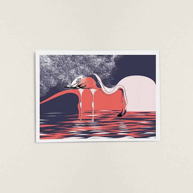 kati-lacey-editorial-illustration-magazine-solo travel-single-flamingo-water-purple-pink-biro-animalillustration-illustration-wildlife-illustrtor