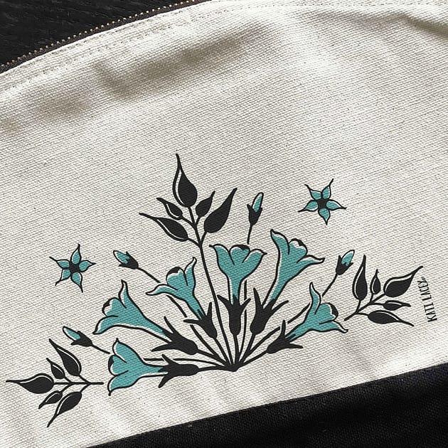 floral pouch-iznik-inspired-jasmine-design-strong-eco-friendly-fabric-two-tone-pouch-pencil-sace-washbag