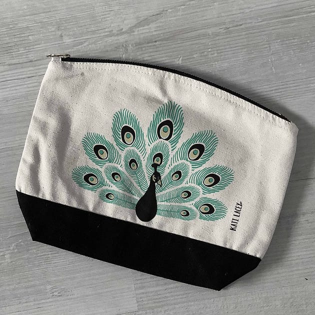 Peacock on pouch-washbag-toiletry bag-pencil case-make up bag-storage bag for travel-medication bag-pouch-luxury-eco-friendly cotton-sustainable