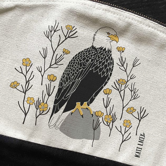 Bald eagle-White Eagle- on pouch-washbag-toiletry bag-pencil case-make up bag-storage bag for travel-medication bag-pouch-luxury-eco-friendly cotton-sustainable